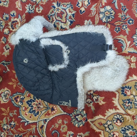Mad Bomber Trapper Hat - Black and Gray Rabbit Real Fur Size Large